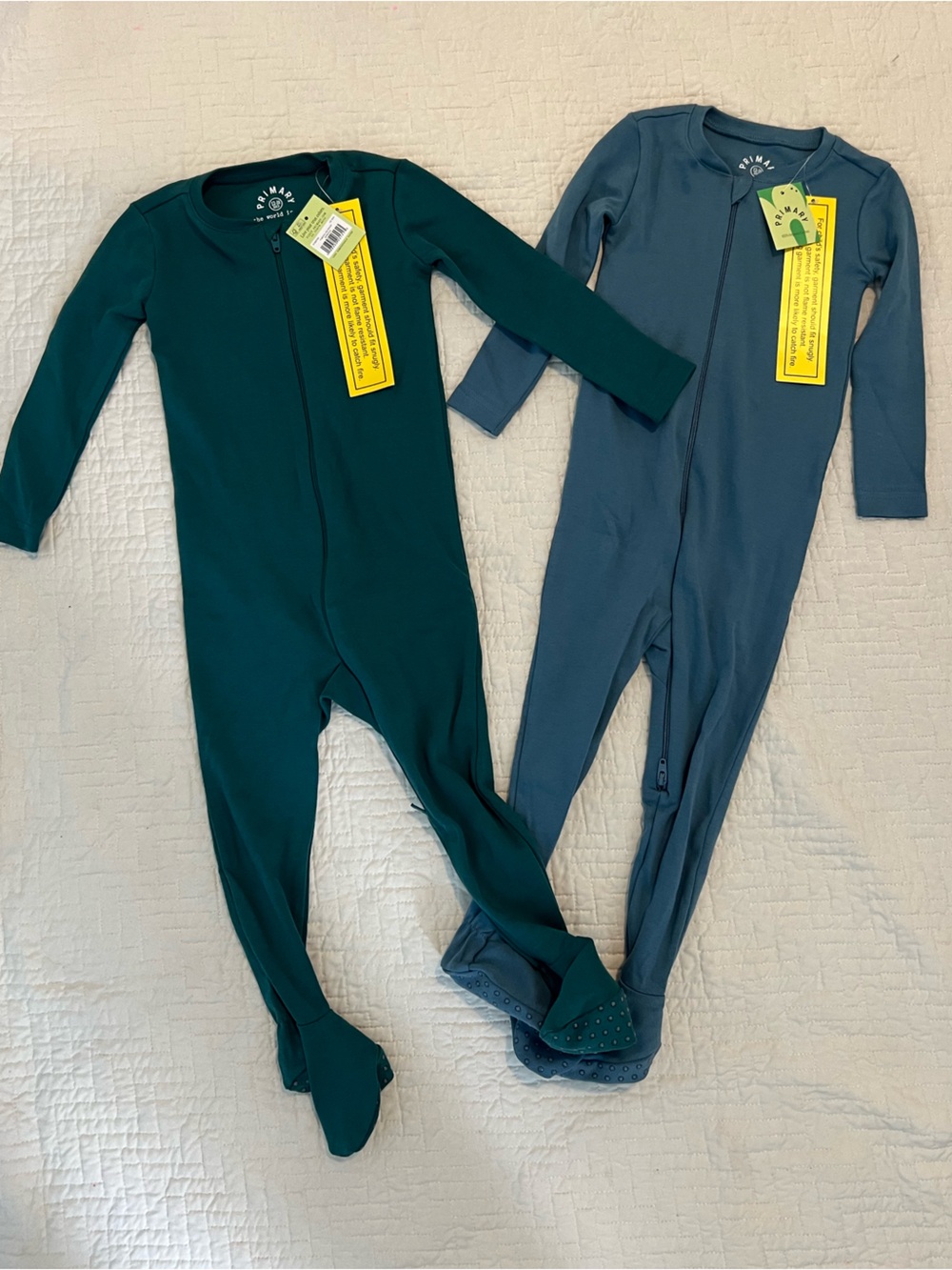 NWT Primary 100% Organic Cotton Baby Zip Onesie Spruce & Slate Blue 12-18 Mnths
